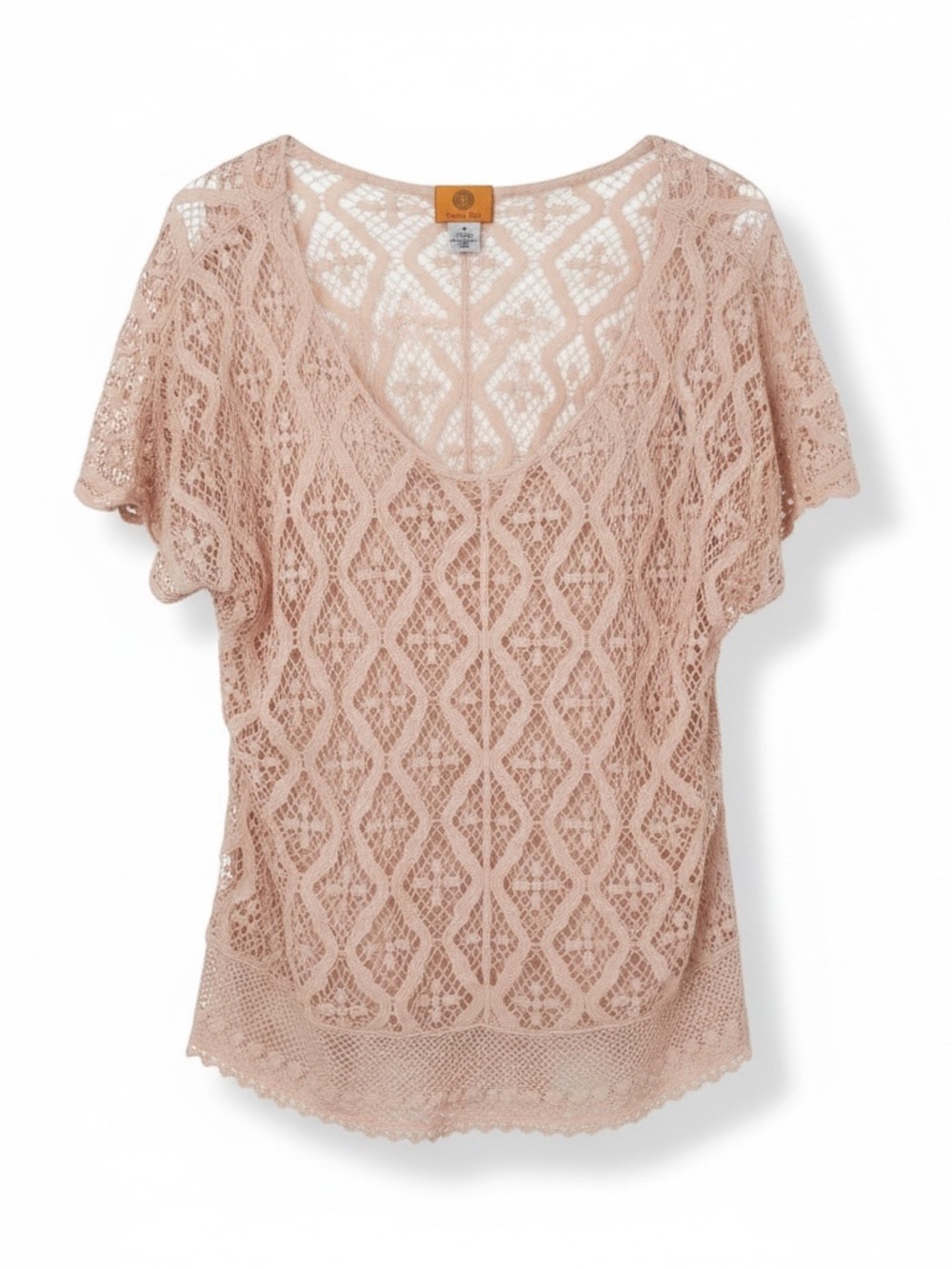 Ruby Rd Medium Blush Pink Crochet Openwork Lace Pullover Cover Up 100% Cotton
